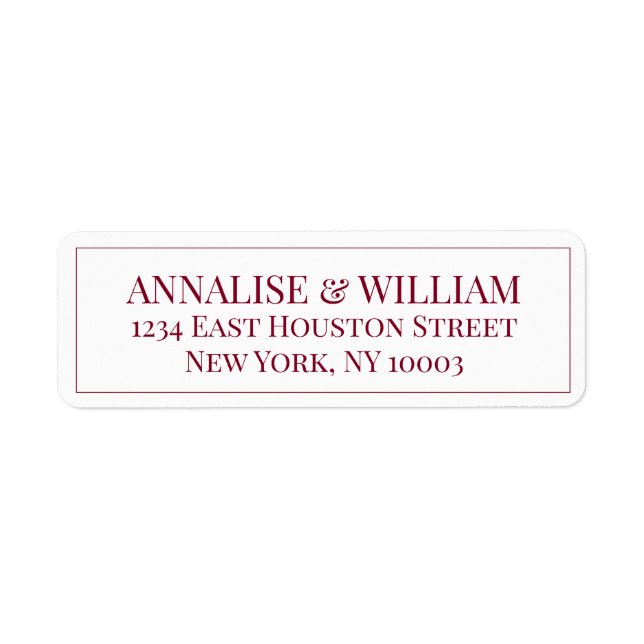Modern Simple Burgundy Wine Wedding Return Address Label (Front)