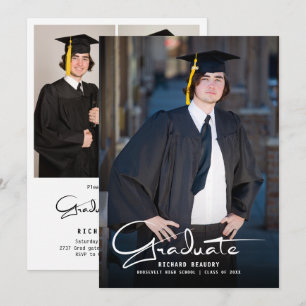 Modern Simple Calligraphy Photo Graduation Party Invitation