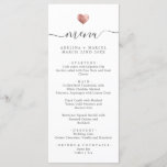 Modern Simple Calligraphy Rose Gold Heart Wedding Menu<br><div class="desc">This chic wedding menu shines with simplicity. Modern typography,  gorgeous calligraphy accented by a pretty heart in (printed) rose gold,  this suite is both minimal and elegant.</div>