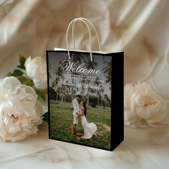 Modern Simple Calligraphy Wedding Welcome  Medium Gift Bag (Creator Uploaded)
