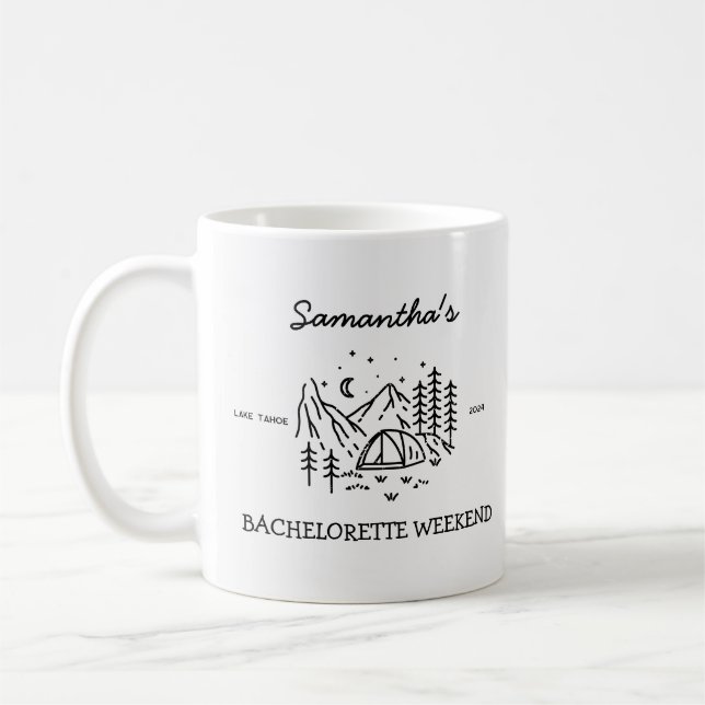 Modern Simple Camping Bachelorette Party Nature Coffee Mug (Left)