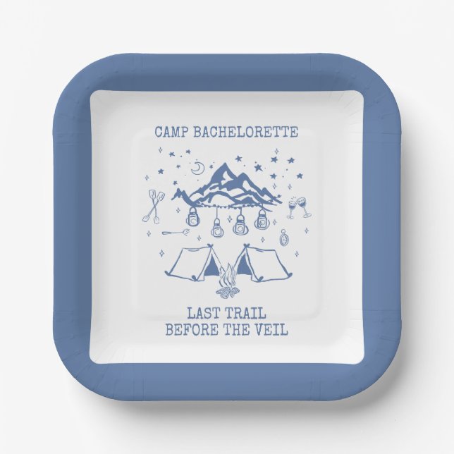 Modern Simple Camping Weekend Bachelorette Party Paper Plate (Front)