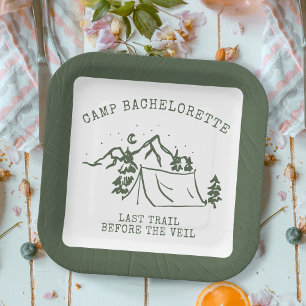 Modern Simple Camping Weekend Bachelorette Party Paper Plate