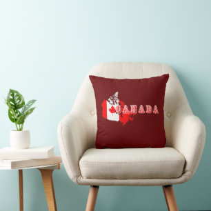 Modern Simple Canadian Canada Script map Flag  Cushion