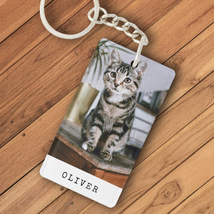 Modern Simple Cat Photo Key Ring
