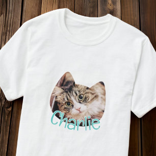 Modern Simple Cat Shape Custom Pet Cat Photo Name T-Shirt