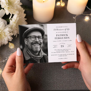Modern Simple Celebration Of Life Funeral Photo Invitation