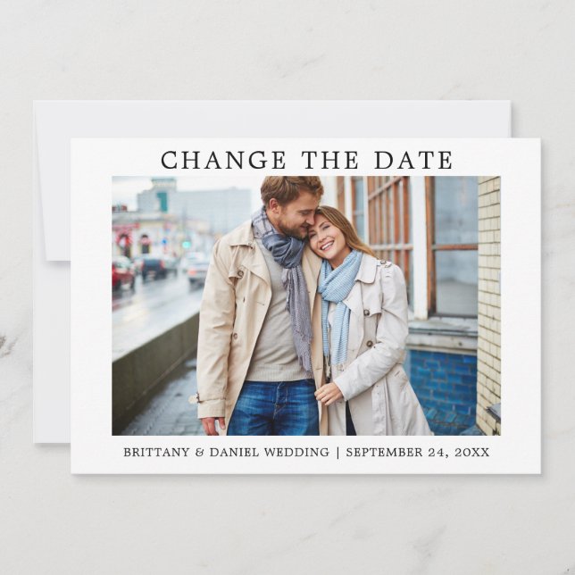 Modern Simple Change The Date New Date Card (Front)