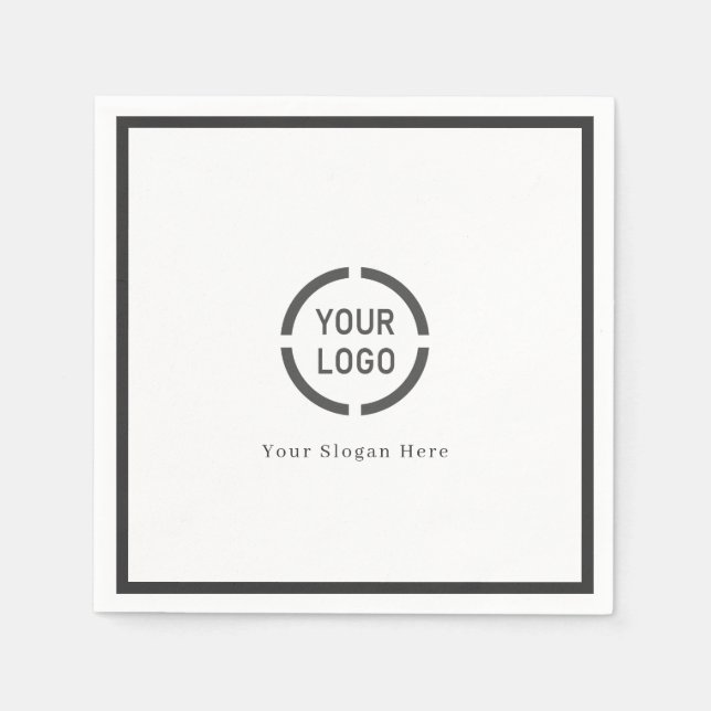 Modern simple charcoal black border company logo napkin (Front)