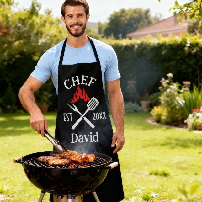 Modern Simple Chef Custom Name BBQ Adult  Apron (Creator Uploaded)