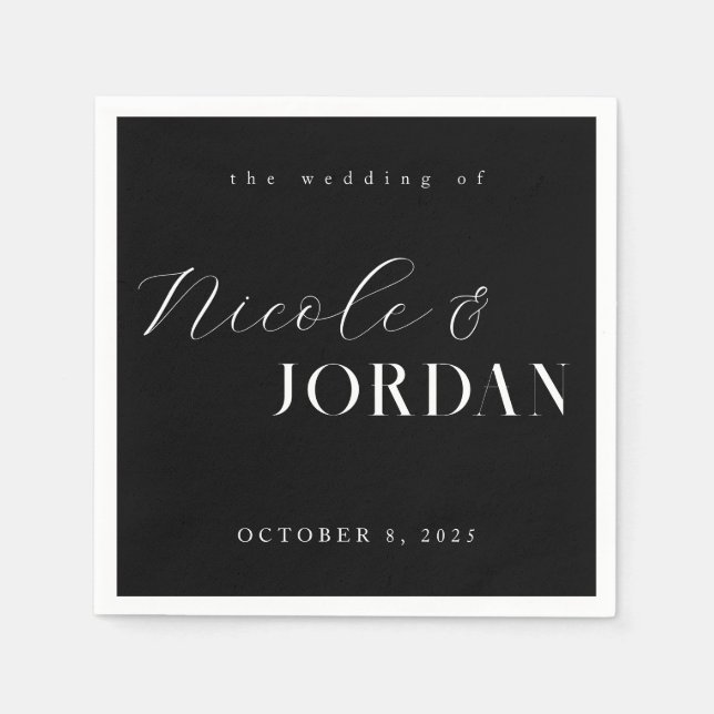 Modern Simple Chic Black and White Wedding Napkin (Front)