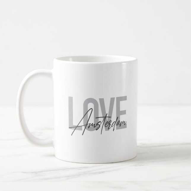 Modern, simple, chic, cool design Love Amsterdam Coffee Mug (Left)