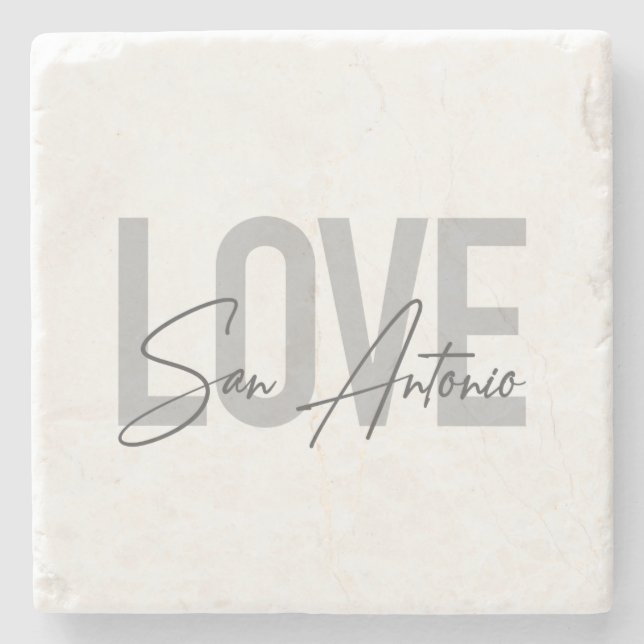 Modern, simple, chic, cool design Love San Antonio Stone Coaster (Front)
