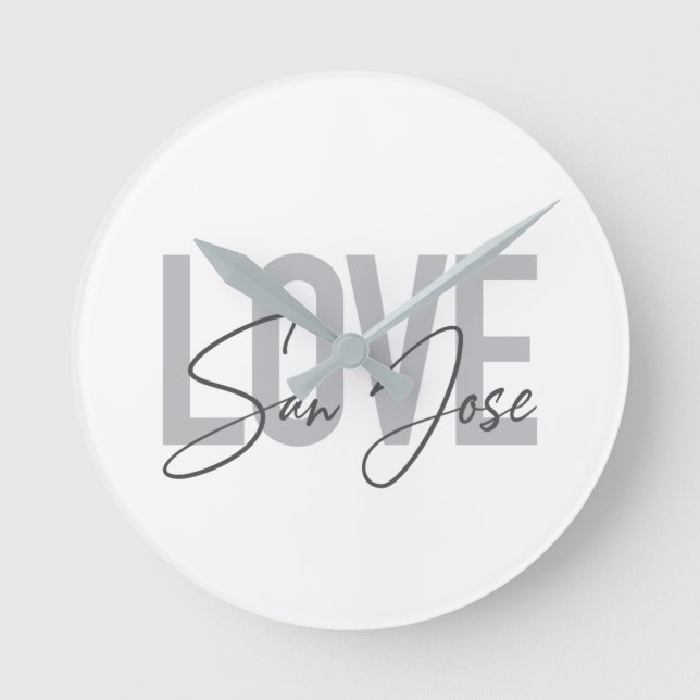 Modern, simple, chic, cool design Love San Jose Round Clock (Front)
