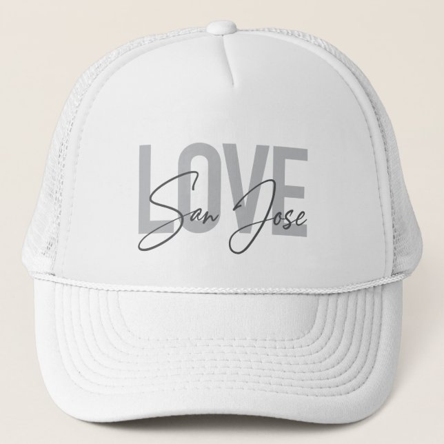 Modern, simple, chic, cool design Love San Jose Trucker Hat (Front)