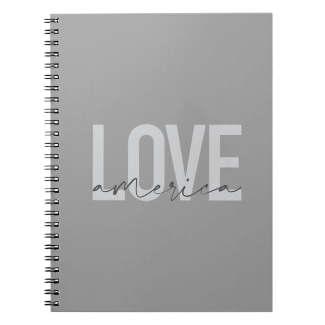 Modern, simple, chic, cool design of Love America Notebook (Front)