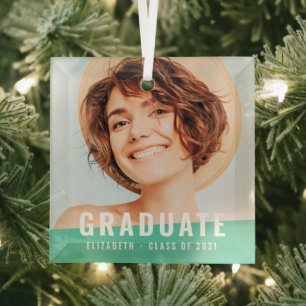 Modern Simple Chic Custom Graduate Grad Photo Glass Tree Decoration