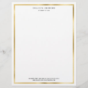 Modern Simple Chic Gold White Border Lawyer Custom Letterhead
