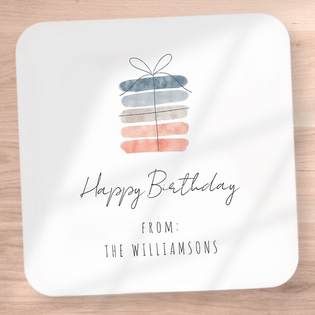 Modern Simple Chic Happy Birthday Greeting Square Sticker (Creator Uploaded)