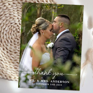 Modern Simple Chic Personalised Photo Wedding Thank You Card