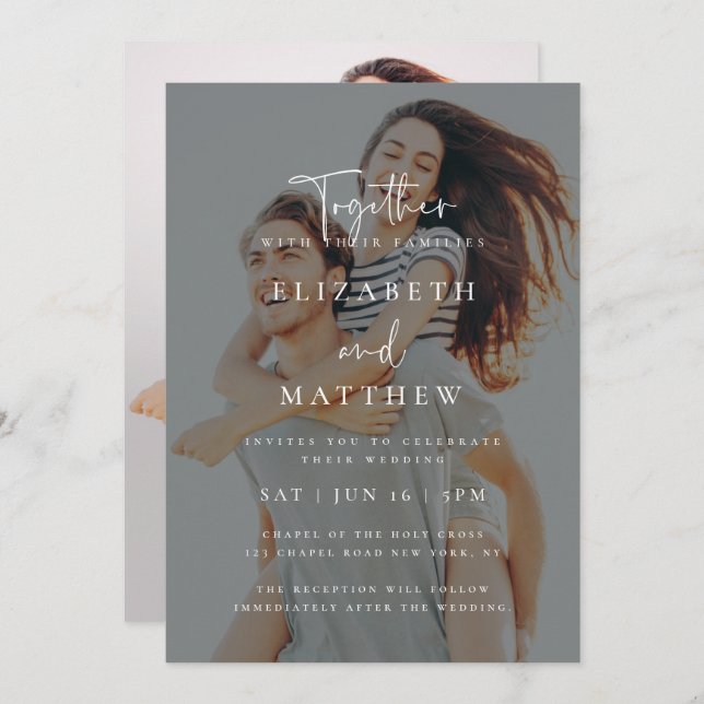 Modern Simple Chic Photo Wedding Invitation (Front/Back)