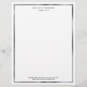 Modern Simple Chic Silver White Border Lawyer Custom Letterhead