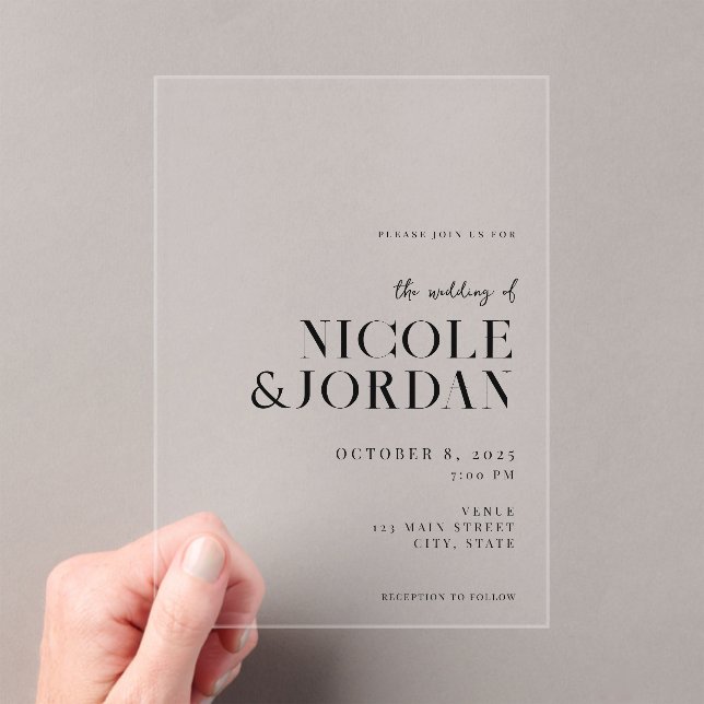 Modern Simple Chic Wedding Acrylic Invitations (Insitu (Handheld))