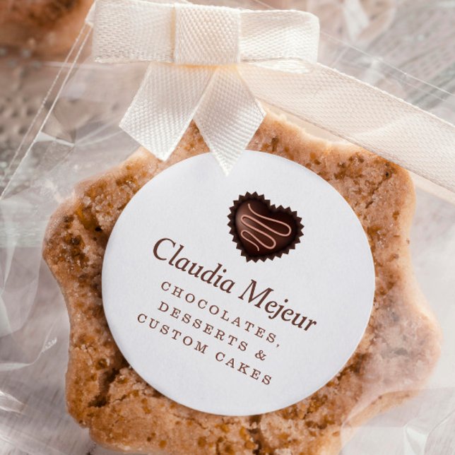 Modern Simple Chocolate Baker White Classic Round Sticker (Creator Uploaded)