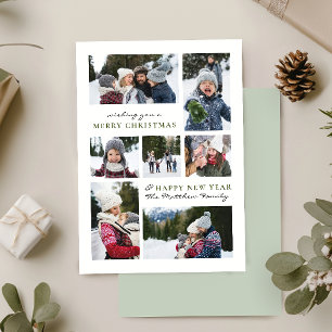 Modern Simple Christmas Family Seven Photo Collage Holiday Card