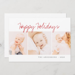 Modern Simple Christmas Greeting Three Photo Holiday Card