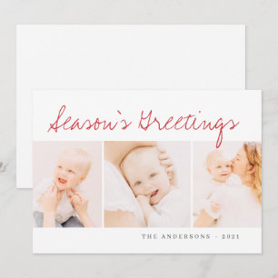 Modern Simple Christmas Greeting Three Photo Holiday Card