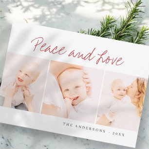 Modern Simple Christmas Greeting Three Photo Holiday Card