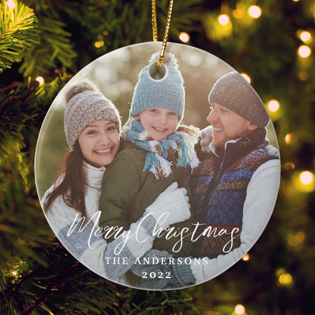 Modern Simple Christmas Photo Ceramic Ornament (Creator Uploaded)