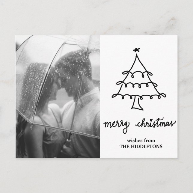 Modern Simple Christmas Tree Typography Photo Holiday Postcard (Front)