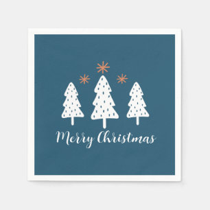 Modern Simple Christmas Trees and Stars Blue Napkin