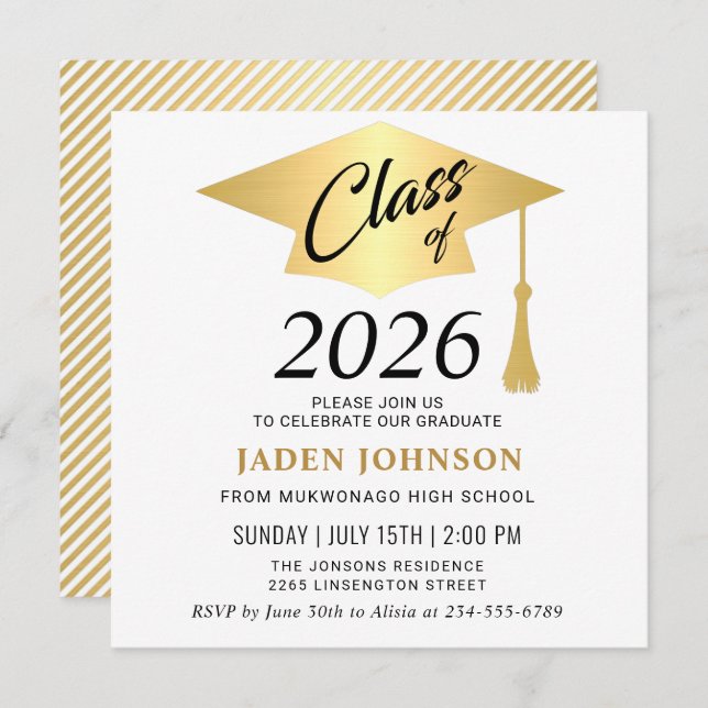 Modern Simple Class of 2025 Graduation Party Invitation (Front/Back)