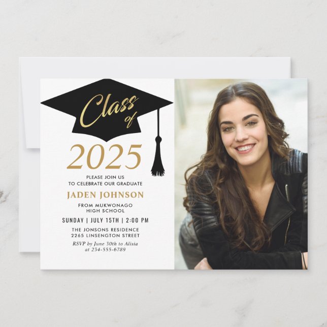 Modern Simple Class of 2025 Photo Graduation Party Invitation (Front)
