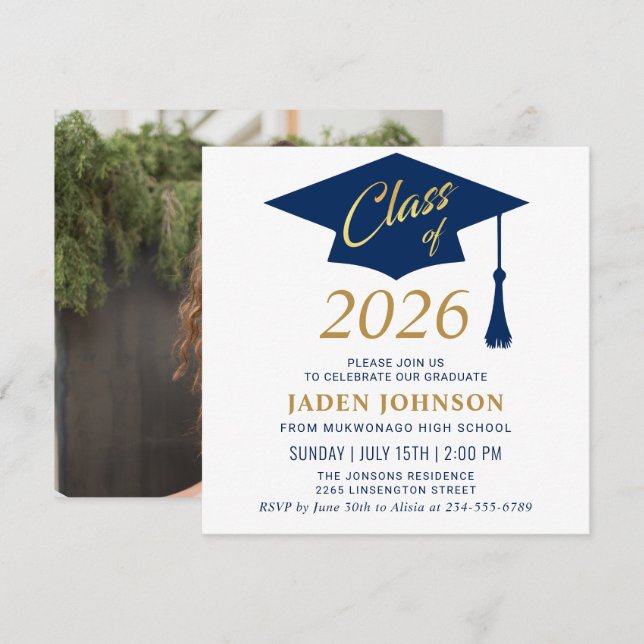 Modern Simple Class of 2025 PHOTO Graduation Party Invitation (Front/Back)