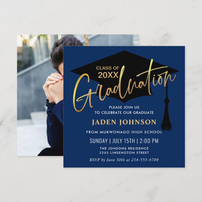 Modern Simple Class of 2026 PHOTO Graduation Party Invitation (Front/Back)