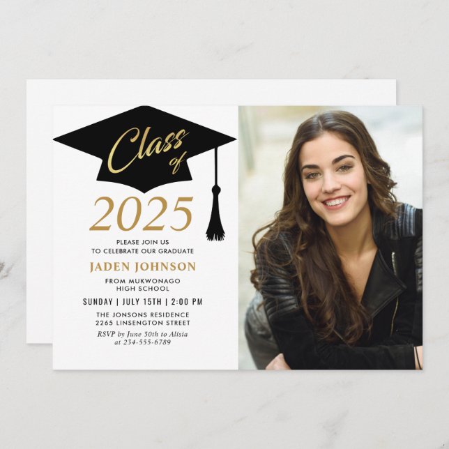 Modern Simple Class of 2026 Photo Graduation Party Invitation (Front/Back)