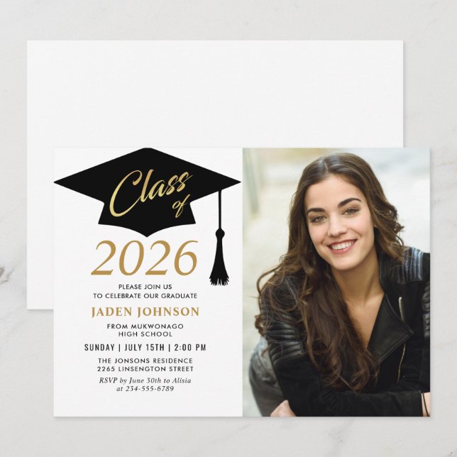 Modern Simple Class of 2026 Photo Graduation Party Invitation (Front/Back)