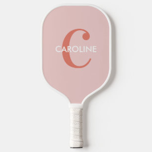 Modern Simple Classic Initial Pink Blush Pickleball Paddle