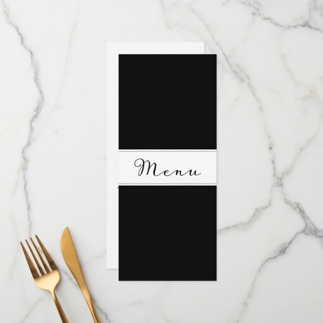 Modern simple classic menu dinner card black DIY  (Front/Back In Situ)