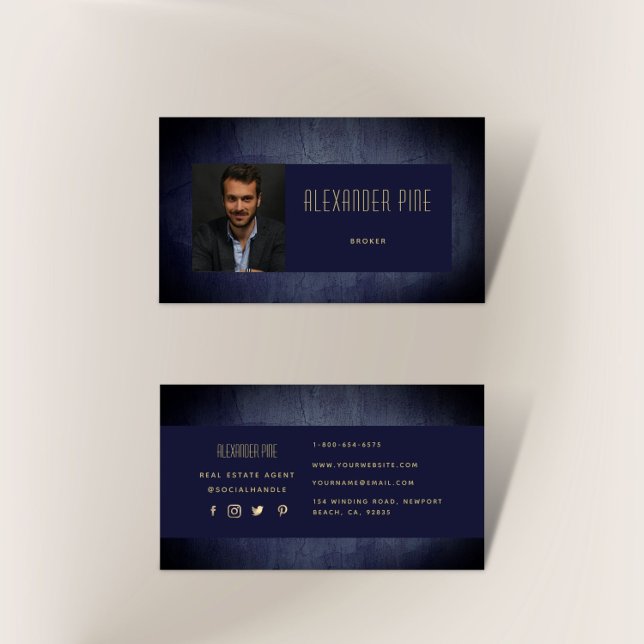 Modern Simple Classy Navy Gold Professional Photo Business Card (Creator Uploaded)
