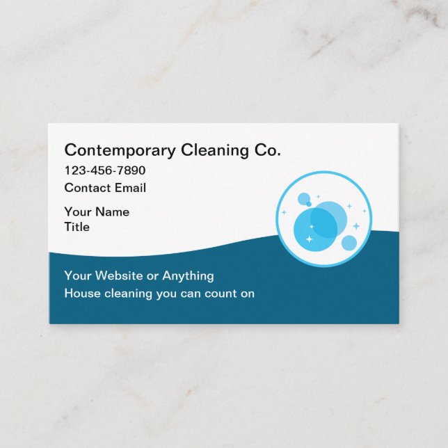 Modern Simple Cleaning Service Business Cards (Front)