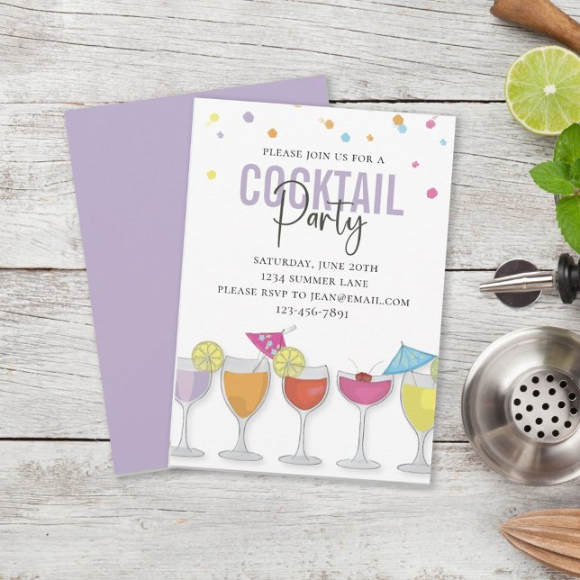 Modern Simple Cocktail Party Minimalist Purple Invitation (Creator Uploaded)