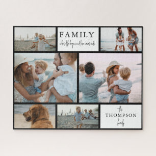 Modern Simple Collage Family Photo Script Jigsaw Puzzle