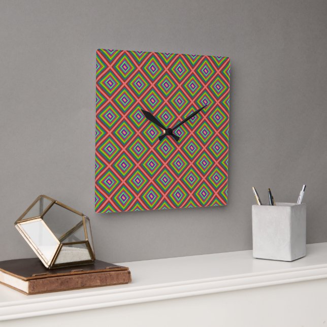 Modern simple colourful square geometric pattern  wall clock (Office)