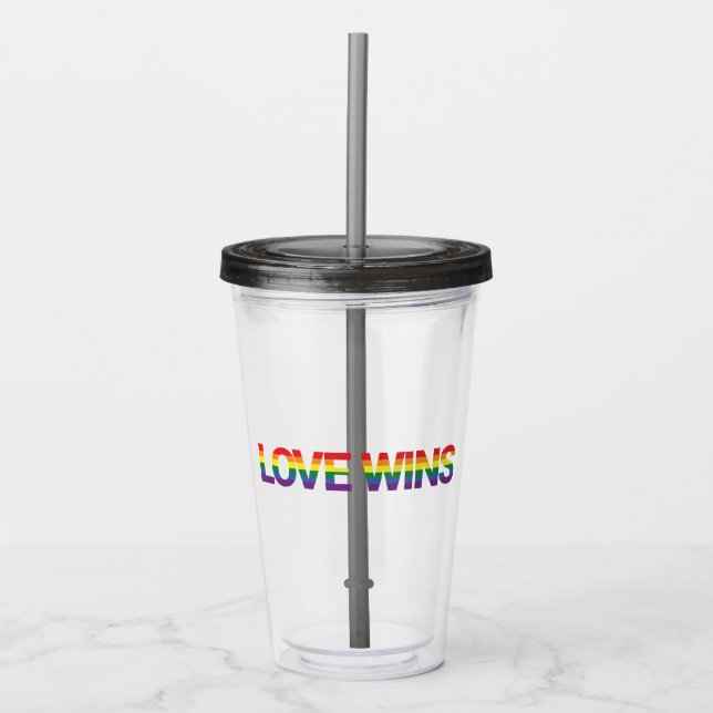 Modern, simple, colourful, vibrant design Love Win Acrylic Tumbler (Front)