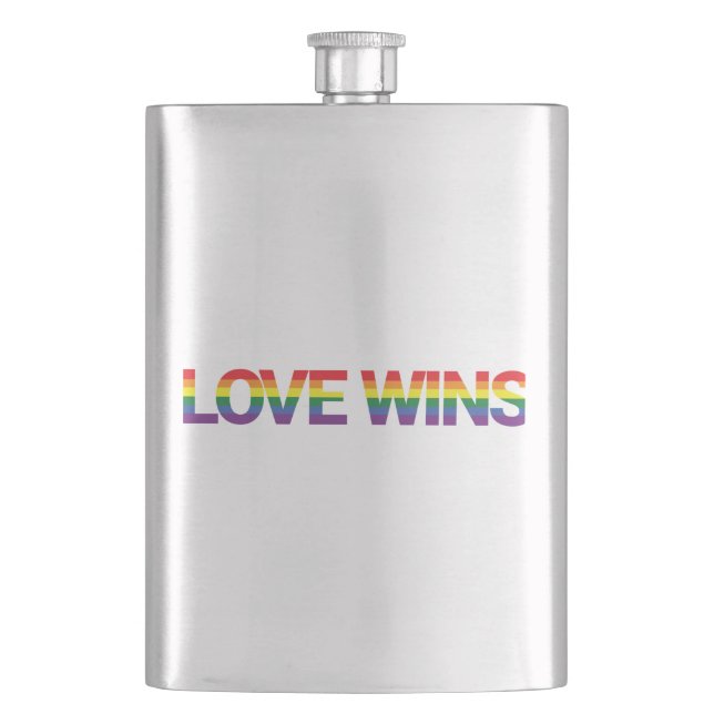 Modern, simple, colourful, vibrant design Love Win Hip Flask (Front)